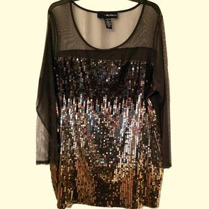 Gorgeous 1X Holiday Sequin Tunic Blouse - Black, Silver, Gold, Copper Ombre